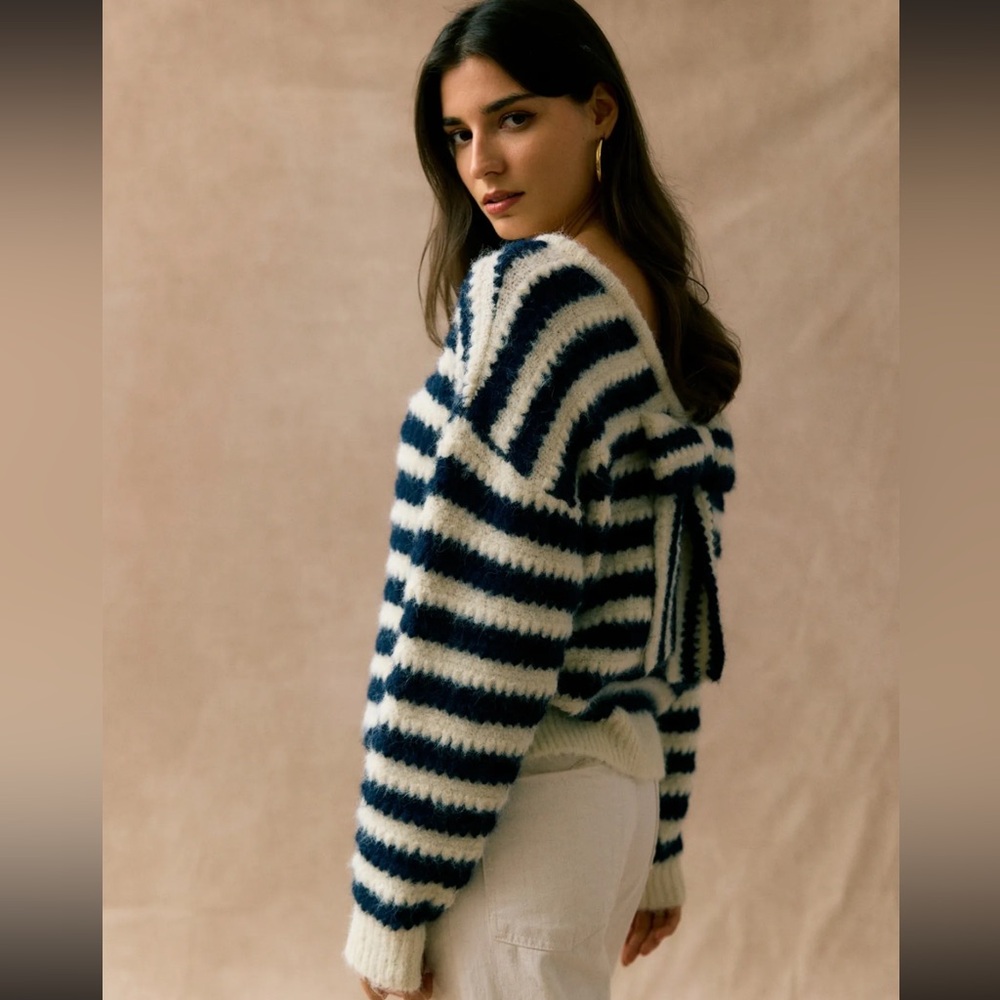 BOHO OVERSIZED STRIPED BOW BACK FROM PARIS FRANCE SWEATER